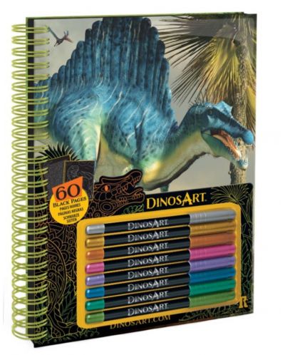 Книжка за оцветяване с черни страници DinosArt - Динозаври - 1
