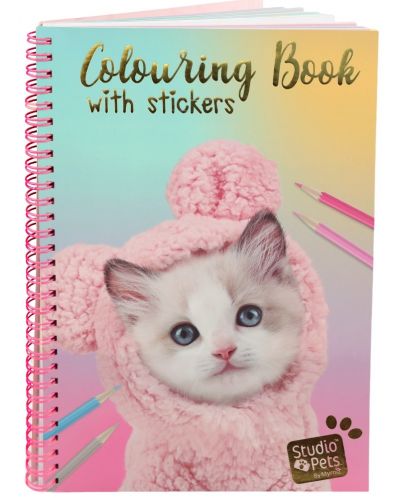 Книжка за оцветяване със стикери Studio Pets - A5, Котето Мауси - 1