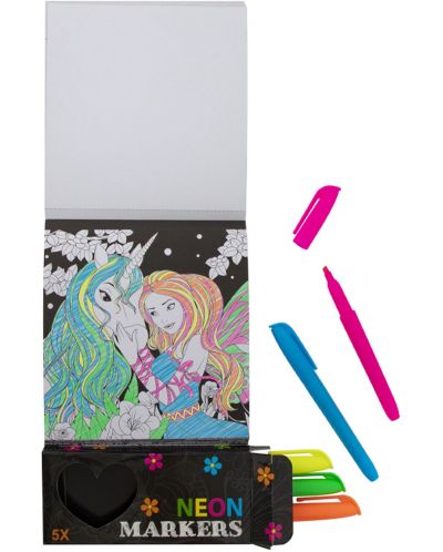 Комплект книжка за оцветяване с маркери Grafix - Неон - 3