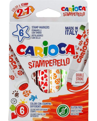 Комплект маркери Carioca Stamperello - 6 цвята, с печати - 1