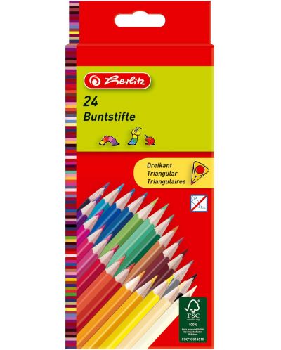 Комплект цветни триъгълни моливи Herlitz - 24 броя  - 1
