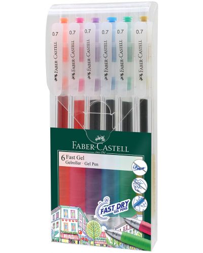 Комплект автоматични ролери Faber-Castell Fast Gel - 0.7 mm, 6 цвята - 1