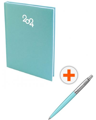 Комплект календар-бележник Spree Pastel - Светлозелен, с химикалка Parker Royal Jotter Originals 80s, синя - 1
