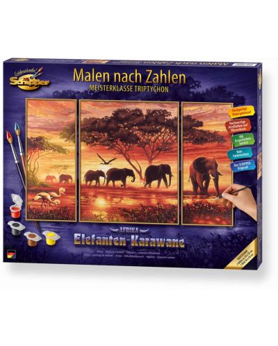 Комплект за рисуване по номера Schipper - Слоновете на Африка - 1