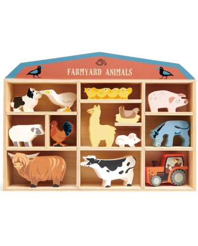 Комплект дървени фигурки Tender Leaf Toys - Животните от фермата в поставка - 4