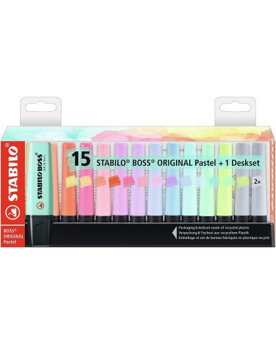 Комплект текст маркери Stabilo Boss Original - Pastel, 15 цвята - 1
