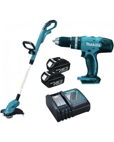 Комплект акумулаторен винтоверт и тример Makita - DLX2114X1, DHP453 + DUR181, 2 x 3.0 Ah - 1