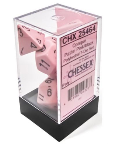 Комплект зарове Chessex Opaque Pastel - Pink/black Polyhedral (7 бр.) - 1