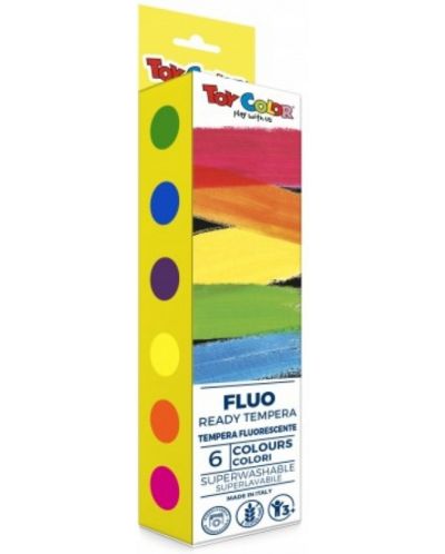 Комплект темперни бои Toy Color - 6 флуоресцентни цвята - 1