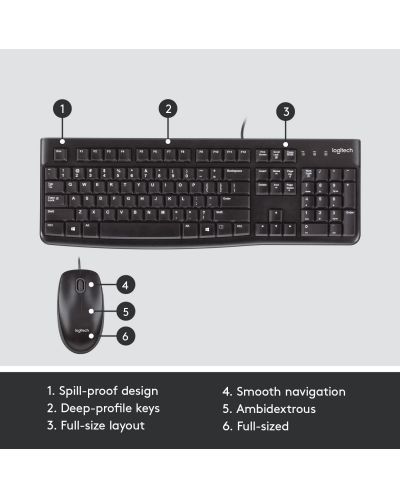 Комплект мишка и клавиатура Logitech - MK120, черен - 8