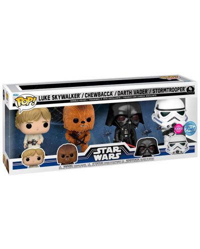 Комплект фигури Funko POP! Movies: Star Wars - Luke Skywalker, Chewbacca, Darth Vader & Stormtrooper (Flocked) (Special Edition) - 2
