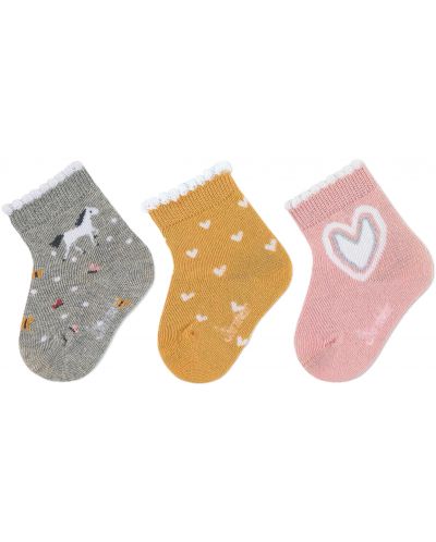 Комплект детски чорапи Sterntaler - Кончета и сърца, 13/14 размер, 0-4 м, 3 чифта - 1