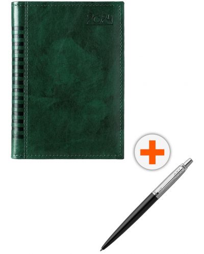 Комплект календар-бележник Мадера - Зелен с химикалка Parker Royal Jotter Originals Black - 1