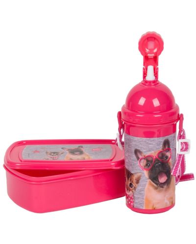 Комплект бутилка за вода и кутия за храна Paso Studio Pets - Куче с очила сърце - 2