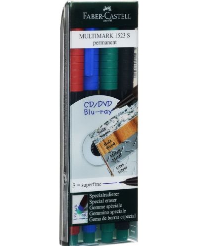 Комплект перманентни тънкописци Faber-Castell Multimark - 4 цвята, S - 1
