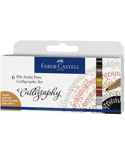 Комплект калиграфски маркери Faber-Castell Pitt Artist - 6 цвята - 1