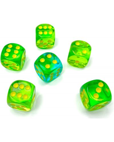 Комплект зарове Chessex Gemini - Translucent Green-Teal/Yellow, 36 броя - 3
