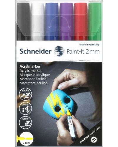 Комплект акрилни маркери Schneider Paint-It 310 - 2 mm, 6 цвята - 1