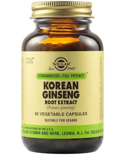 Korean Ginseng Root Extract, 60 растителни капсули, Solgar - 1