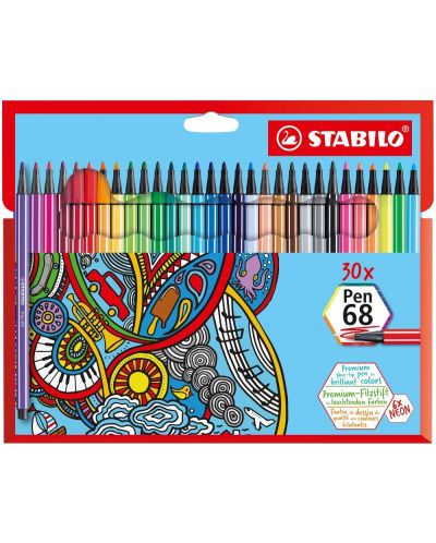 Комплект флумастери Stabilo Pen 68 - 30 цвята - 1