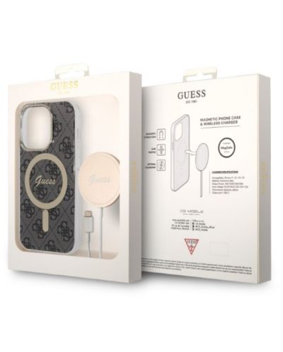 Калъф и зарядно Guess - 4G MagSafe, iPhone 14 Prо, черен - 6