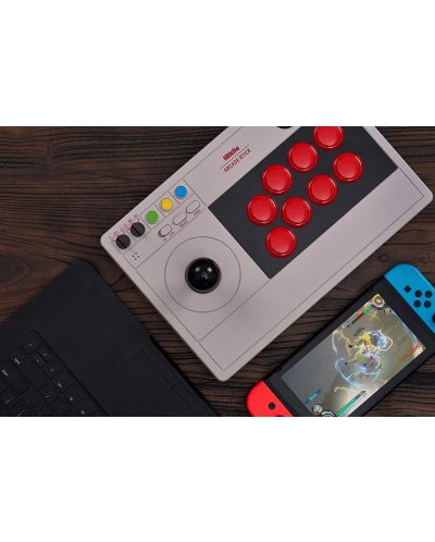 Безжичен контролер 8BitDo - Arcade Stick, бял (Nintendo Switch/PC) - 8