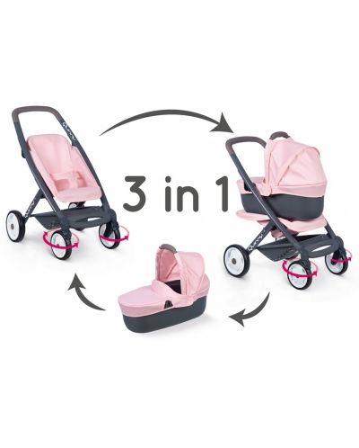 Количка за кукли 3 в 1 Smoby - Pram Quinny, светлорозова - 2