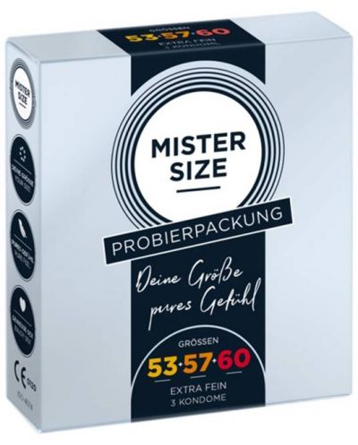 Комплект презервативи, размер 53-57-60, 3 броя, Mister Size - 1