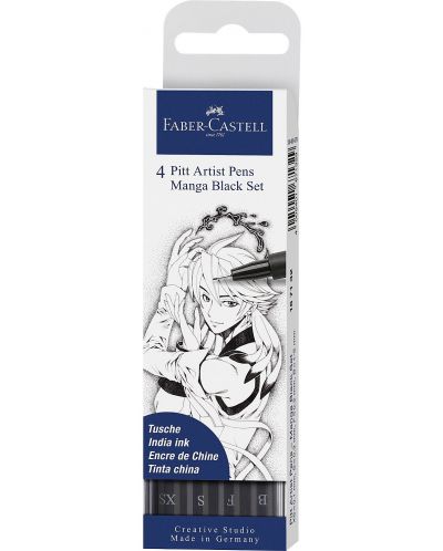 Комплект тънкописци Faber-Castell Pitt Artist - За рисуване на манга, 4 броя - 1