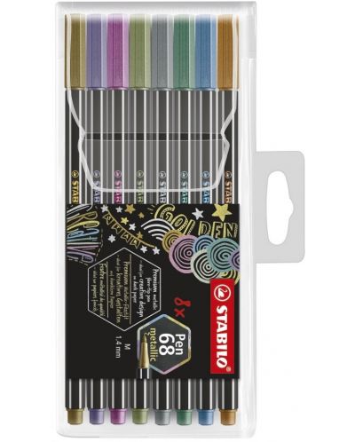 Комплект флумастери Stabilo Pen 68 - 8 металически цвята - 1