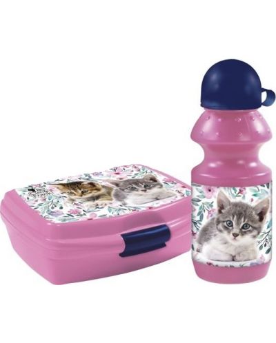 Комплект Derform - С котета, розов, бутилка и кутия за храна - 1