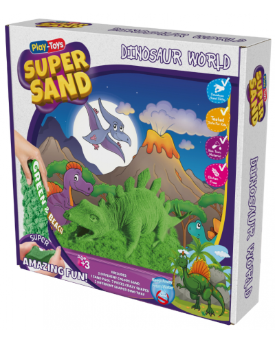 Комплект с кинетичен пясък Play-Toys Zzand - Dino World, 2 x 200 g и аксесоари - 1