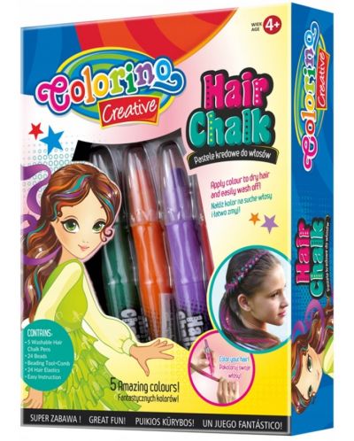 Комплект пастели за коса Colorino Creative - За момичета, 5 цвята - 1