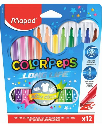 Комплект флумастери Maped Color Peps - Long Life, 12 цвята - 1