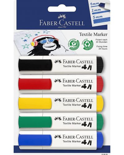 Комплект маркери за текстил Faber-Castell - 5 цвята - 1