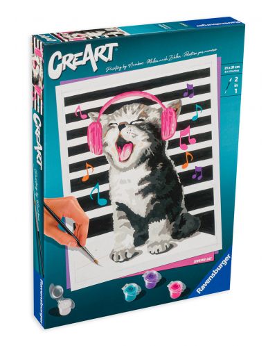 Комплект за рисуване по номера Ravensburger CreArt - Пеещо коте - 1