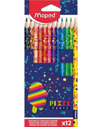 Комплект цветни моливи Maped Pixel Party - 12 цвята - 1