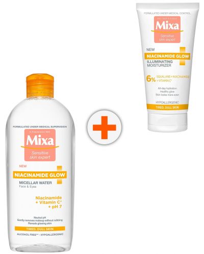 Mixa Niacinamide Glow Комплект за лице - Хидратиращ крем и мицеларна вода, 50 + 400 ml - 1
