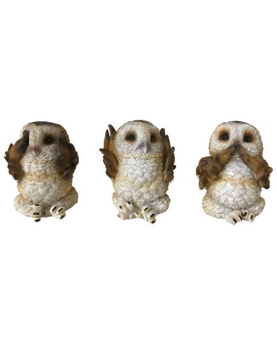 Комплект статуетки Nemesis Now Adult: Gothic - Three Wise Brown Owls, 7 cm - 1