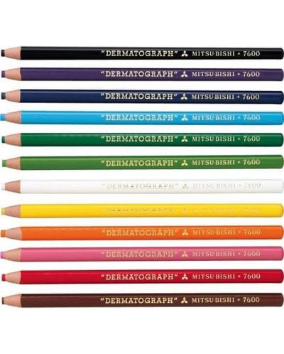 Комплект цветни моливи Uni Dermatograph - 12 броя - 1