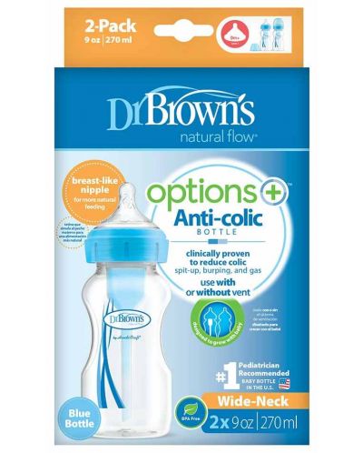 Комплект шишета Dr. Brown's - Options+, РР, 2 х 270 ml, Сини - 2