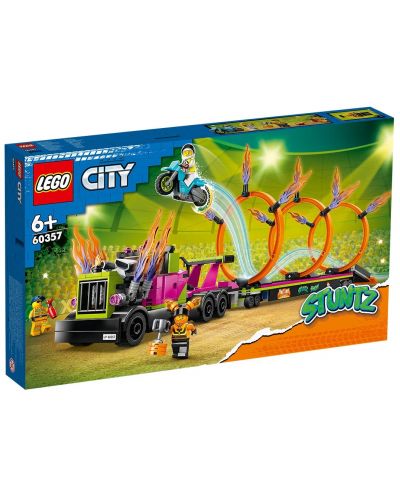 Конструктор LEGO City - Предизвикателство с камион за каскади и огнен обръч (60357) - 1
