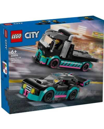 Конструктор LEGO City - Състезателна кола и камион за превоз на автомобили (60406) - 1