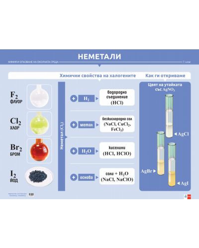 Комплект табла по химия и опазване на околната среда за 7. клас: Метали, неметали, алкална група, основи и киселини. Учебна програма 2024/2025 (Клет) - 3