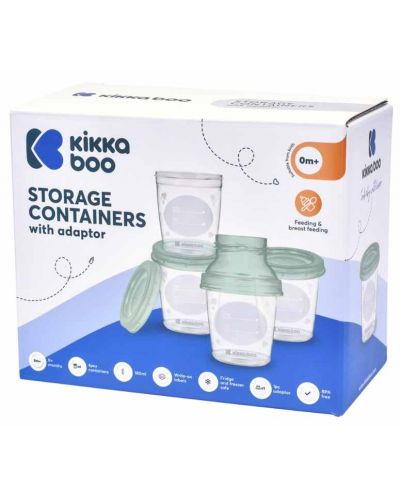 Контейнери за съхранение на кърма с адаптор KikkaBoo - Мента, 4 х 180 ml - 3