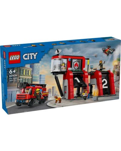 Конструктор LEGO City - Пожарна станция с пожарен камион (60414) - 1