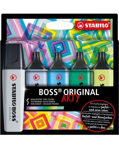 Комплект текст маркери Stabilo Arty - Boss Original, 5 броя, студени цветове - 1