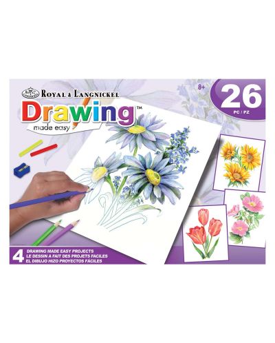 Комплект за рисуване с цветни моливи Royal - 4 картини, 26 части, лилав - 1