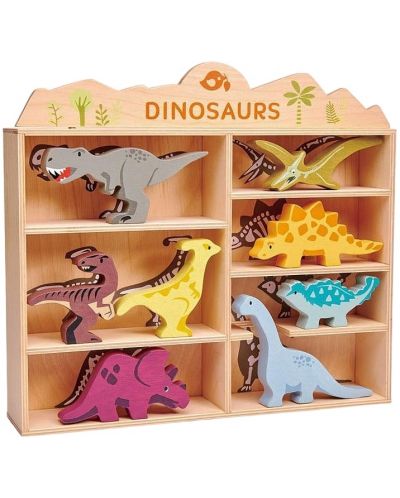 Комплект дървени фигурки Tender Leaf Toys - Динозаври в поставка - 1