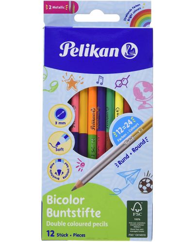 Комплект двуцветни моливи Pelikan - 24 цвята, кръгли - 1